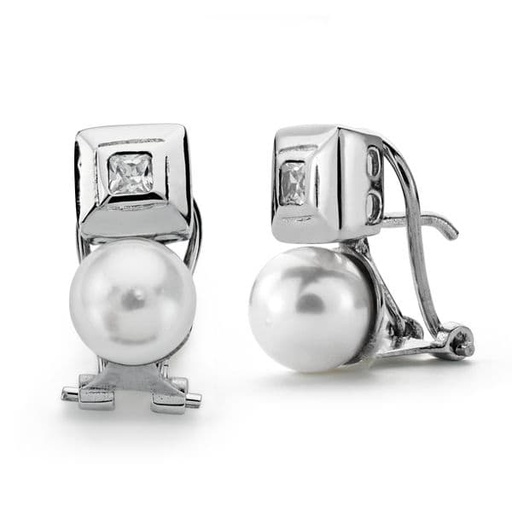 [P11209] 18K PENDIENTES PERLA CULTIVADA 7 MM14X7 MM ORO BLANCO