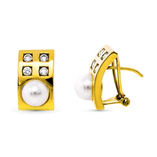 [P11224] 18K PENDIENTES ORO AMARILLO PERLA CULTIVADA 15X9 MM CIERRE OMEGA