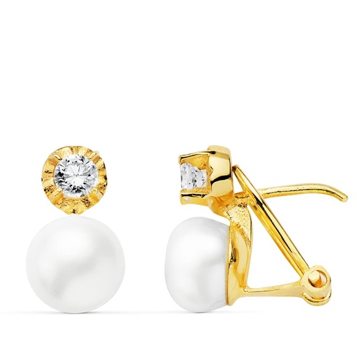 [P11227] 18K PENDIENTES PERLA BOTON 13X7 MM