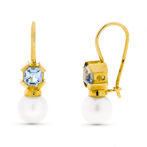 [P11234-PAM] 18K PENDIENTES PERLA CULTIVADA 7 MM AGUAMARINA