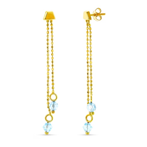 [P11273] 18K PENDIENTES ORO AMARILLO 2 CADENAS CON PIEDRA AGUAMARINA