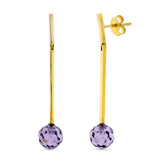 [P11301-OA] 18K PENDIENTES ORO AMARILLO LARGOS BOLA 8 MM ORO AMARILLO