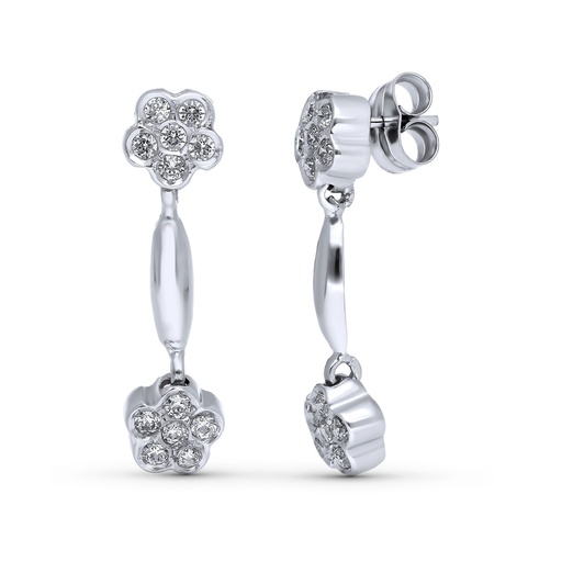[P11334] 18K PENDIENTES ORO BLANCO LARGOS FLORES 26X7 MM