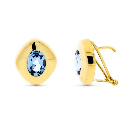 [P11407-AM] 18K PENDIENTES ORO AMARILLO PIEDRA OVAL A MARINA 8X6 MM