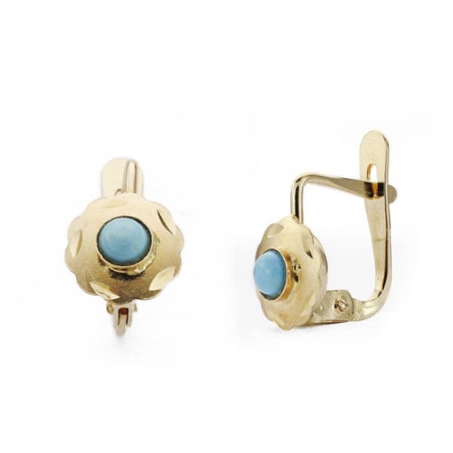 [P11445-T] 18K PENDIENTES ORO AMARILLO CUBANAS TURQUESA 6X6 MM