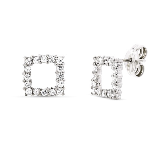 [P11458] 18K PENDIENTES ORO BLANCO Y CIRCONITAS 9X9 MM CIERRE PRESION