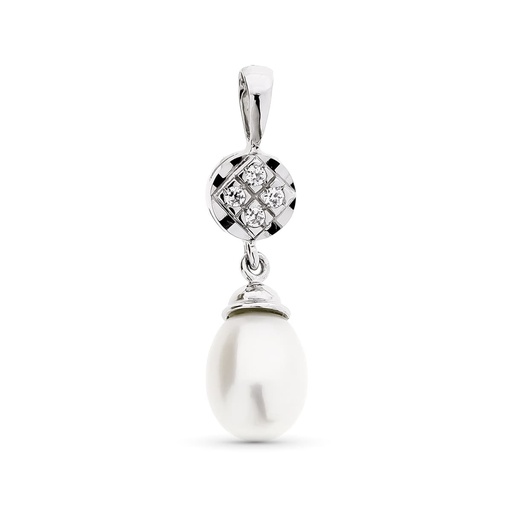 [P11465-5] 18K COLGANTE ORO BLANCO PERLA CULTIVADA Y CIRCONITAS
