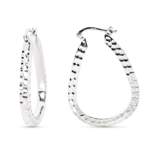 [P11471-OB] 18K AROS ORO BLANCO GOTA TALLADOS. 34X24 MM