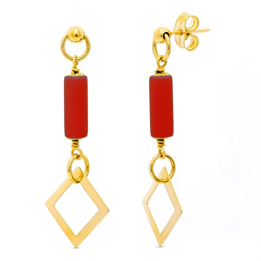 [P11486-C] 18K PENDIENTES ORO AMARILLO CORALINA ROMBO PRESION