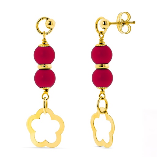[P11487-C] 18K PENDIENTES ORO AMARILLO 2 BOLAS CORALINA 6 MM FLOR