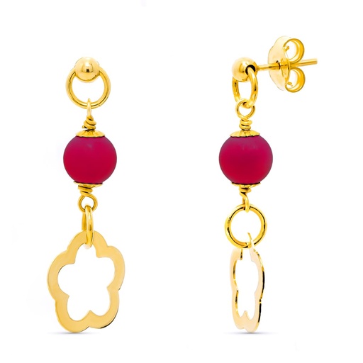 [P11488-C] 18K PENDIENTES ORO AMARILLO CORALINA 6 MM FLOR PRESION