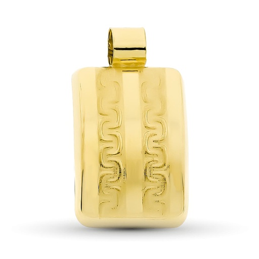 [P11528-5] 18K COLGANTE ORO AMARILLO RECTANGULAR GRECA 19X11 MM