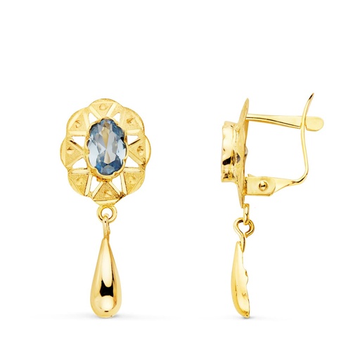 [P11545-AM] 18K PENDIENTES ORO AMARILLO CUBANAS CON AGUAMARINA 23X9 MM CIERRE CATALAN