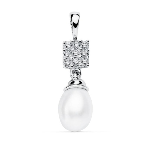 [P11559-5] 18K COLGANTE ORO BLANCO CUAJO Y PERLA 22X8 MM