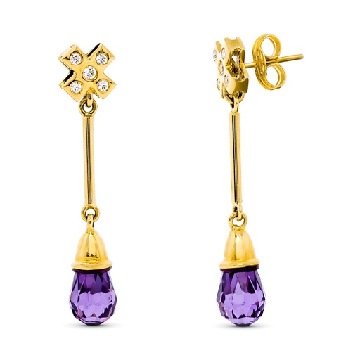[P11564-OAAT] 18K PENDIENTES ORO AMARILLO LARGO 5 CIRCONITAS AMATISTA
