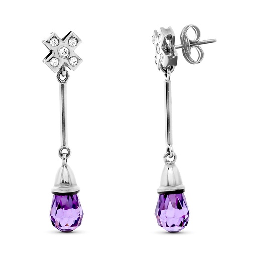 [P11564-OBAT] 18K PENDIENTES ORO BLANCO LARGO 5 CIRCONITAS AMATISTA