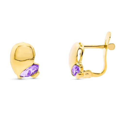 [P11576-AT] 18K PENDIENTES ORO AMARILLO PIEDRA AMATISTA CATALAN