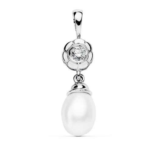 [P11578-5] 18K COLGANTE ORO BLANCO CHATON Y PERLA 22X8 MM
