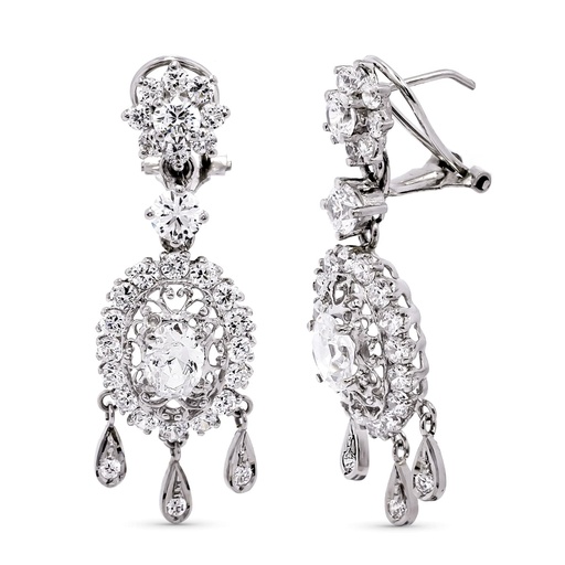 [P11591] 18K PENDIENTES ORO BLANCO LARGOS CIRCONITAS 42X14 MM CIERRE OMEGA