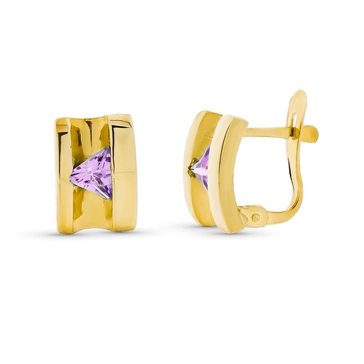 [P11595-AT] 18K PENDIENTES ORO AMARILLO PIEDRA AMATISTA 10X7 MM