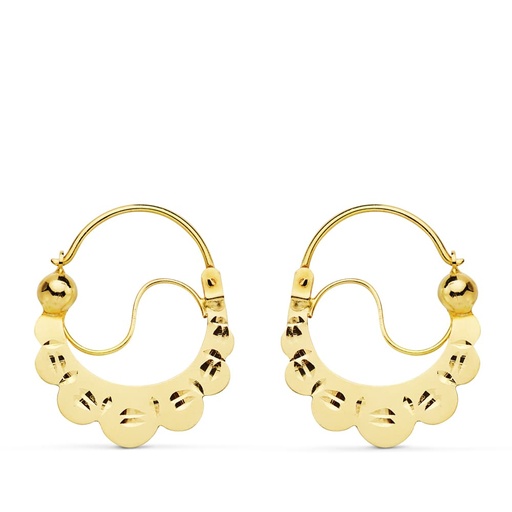 [P11597] 18K AROS ORO AMARILLO PLANOS TALLADOS 24X19 MM