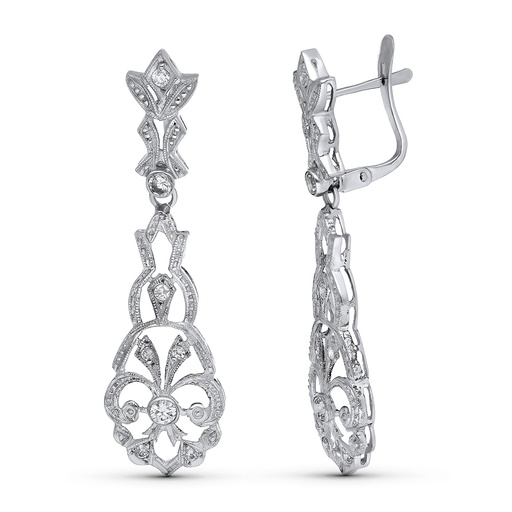 [P11600] 18K PENDIENTES ORO BLANCO LARGOS CIRCONITAS