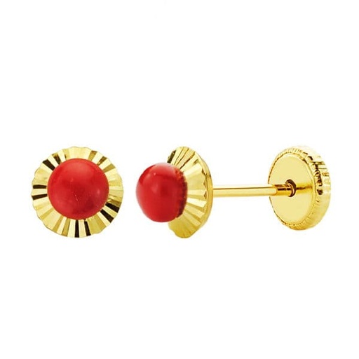 [P11636-C] 18K PENDIENTES ORO AMARILLO CORALINA ORLA TALLADA 5 MM