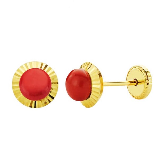 [P11637-C] 18K PENDIENTES ORO AMARILLO CORALINA ORLA TALLADA 6 MM