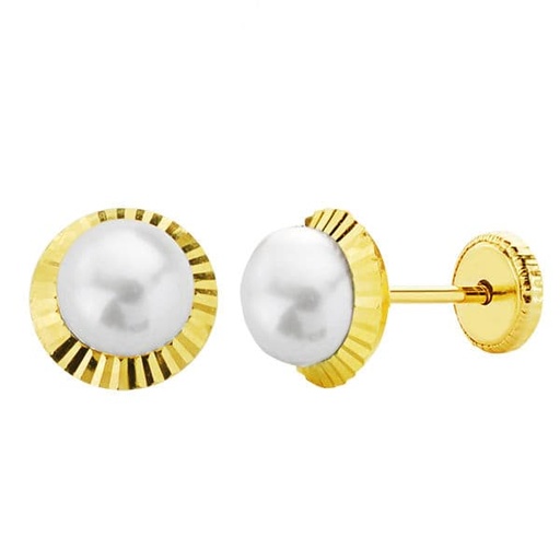 [P11638-P] 18K PENDIENTES ORO AMARILLO PERLA ORLA TALLADA 7 MM