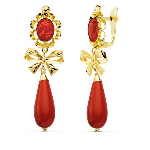 [P11642-C] 18K PENDIENTES CORALINA CAMAFEO 42X13 MM