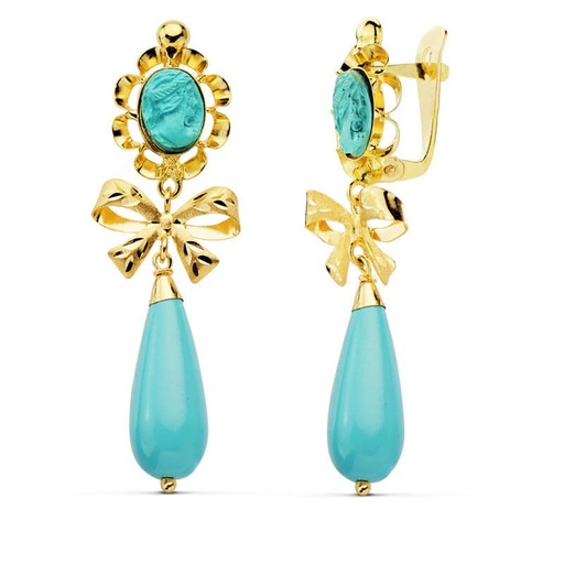 [P11642-T] 18K PENDIENTES TURQUESA CAMAFEO 42X13 MM