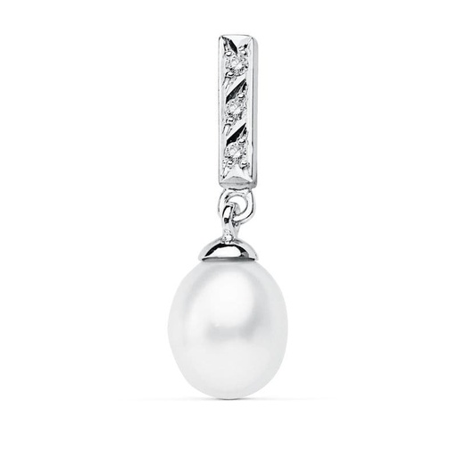 [P11675-5] 18K COLGANTE ORO BLANCO BARRA Y PERLA 25X8 MM
