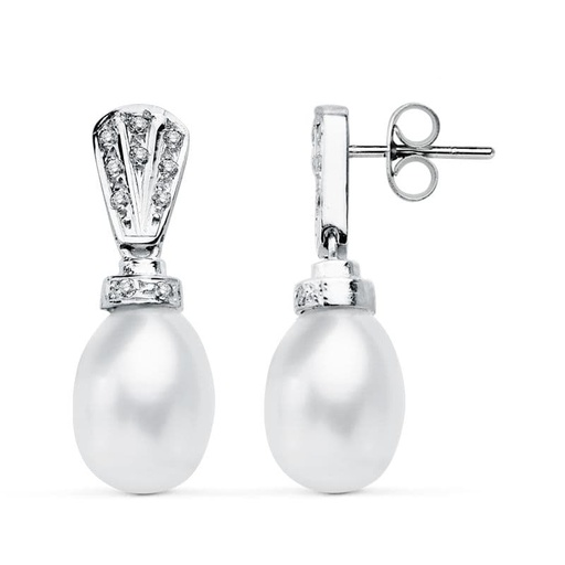 [P11688] 18K PENDIENTES ORO BLANCO PERLA 26X9 MMPRESION