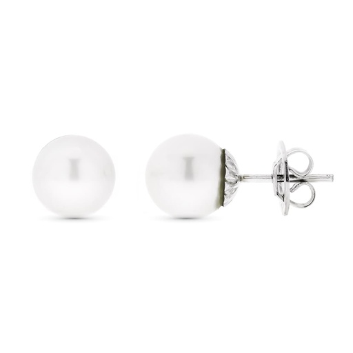 [P11698] 18K PENDIENTES ORO BLANCO Y PERLA AUSTRALIANA 9 MM