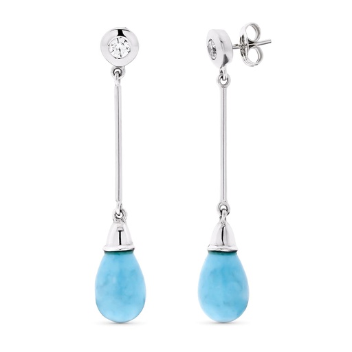 [P11704] 18K PENDIENTES ORO BLANCO LARGOS TURQUESA 1 CIRCONITA