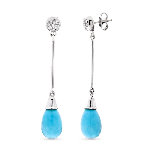 [P11715] 18K PENDIENTES ORO BLANCO LARGOS TURQUESA Y CIRCONITA