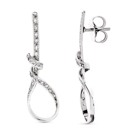 [P11790] 18K PENDIENTES ORO BLANCO LARGOS NUDO CIRCONITAS 41X12 MM