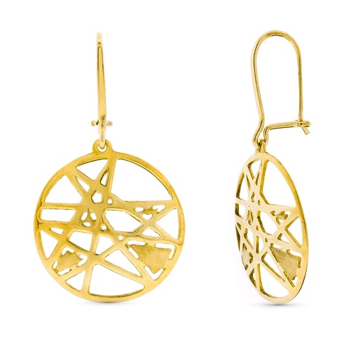 [P11803] 18K PENDIENTES ORO AMARILLO REDONDOS MOTIVOS CALADOS CIERRE GANCHO