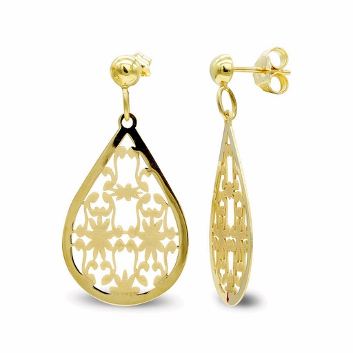 [P11851] 18K PENDIENTES ORO AMARILLO LARGO OVAL CALADO