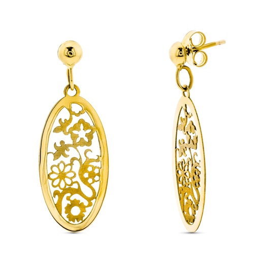 [P11852] 18K PENDIENTES ORO AMARILLO LARGO OVAL CALADO 36X13 MM CIERRE PRESION