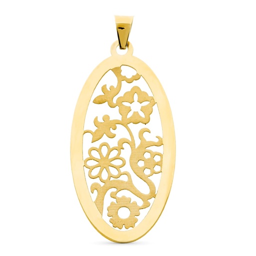 [P11852-5] 18K COLGANTE ORO AMARILLO OVAL CALADO MATE Y BRILLO
