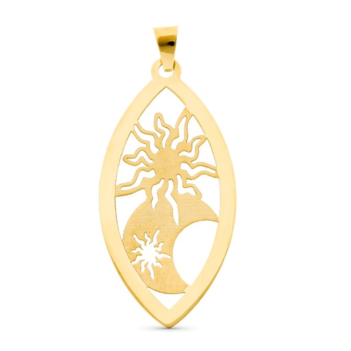 [P11853-5] 18K COLGANTE ORO AMARILLO OVAL SOL Y LUNA MATE Y BRILLO