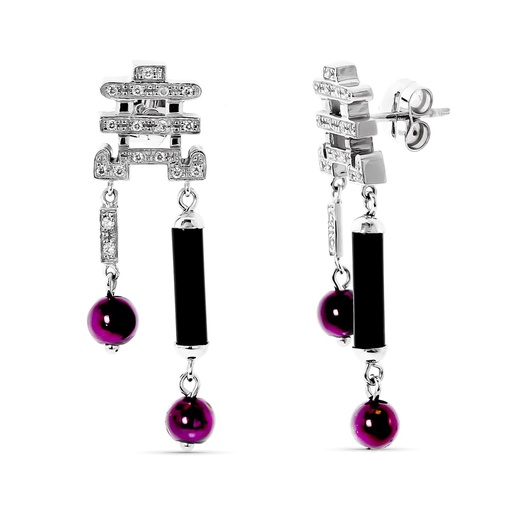 [P11886] 18K PENDIENTES ORO BLANCO CON CIRCONITAS Y BOLAS