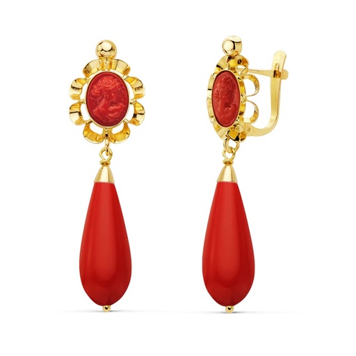 [P11902-C] 18K PENDIENTES CORALINA CAMAFEO 38X10 MM