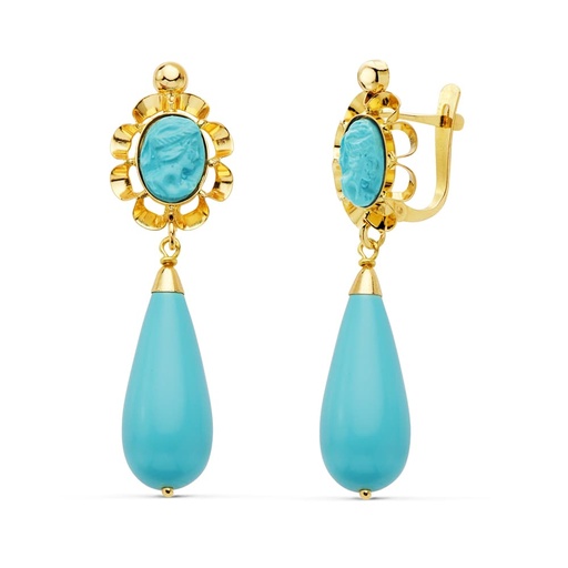 [P11902-T] 18K PENDIENTES TURQUESA SINTETICA 38X10 M