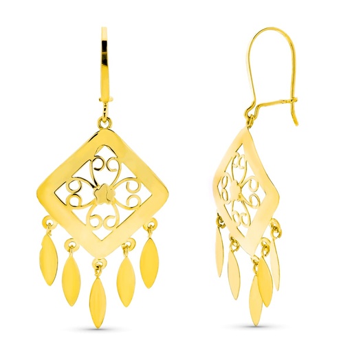 [P11915] 18K PENDIENTES ORO AMARILLO LARGOS CALADOS LAGRIMAS
