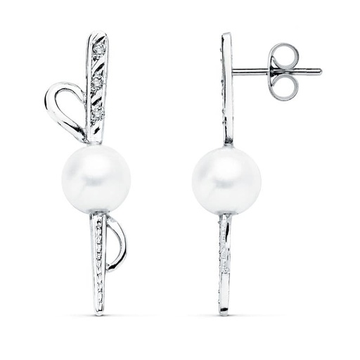 [P11920] 18K PENDIENTES ORO BLANCO PERLA 30X9 MMPRESION
