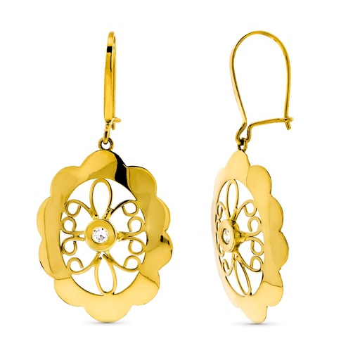 [P11937] 18K PENDIENTES ORO AMARILLO LARGOS CALADOS OVAL