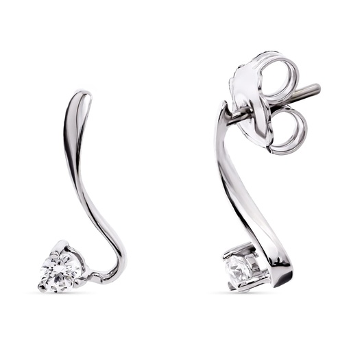 [P11955] 18K PENDIENTES ORO BLANCO LARGOS CIRCONITA 14X6 MM CIERRE PRESION