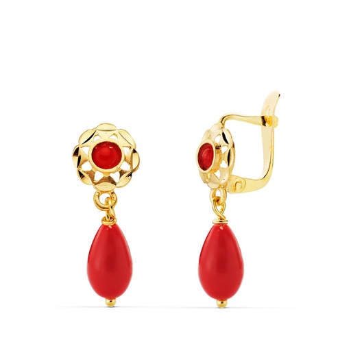 [P11981-C] 18K PENDIENTES ORO AMARILLO CUBANITAS TURQUESAS. 17X6 MM